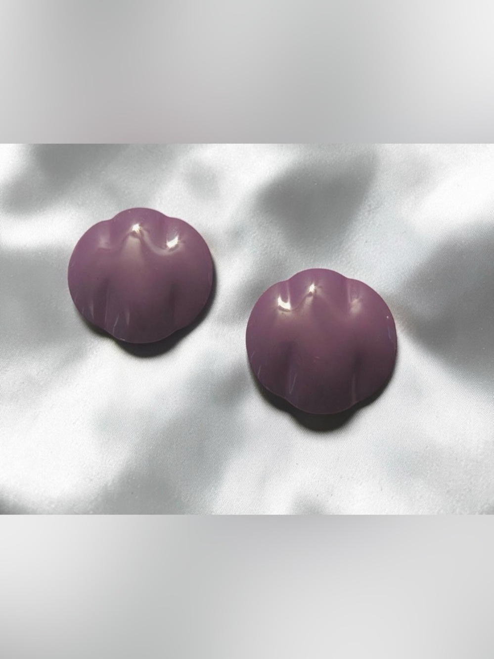Vintage Purple Button Earrings - Plum Shell Shape